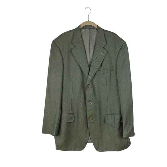 Ermenegildo Zegna Green Herringbone Wool Cashmere Blazer Jacket Mens 44